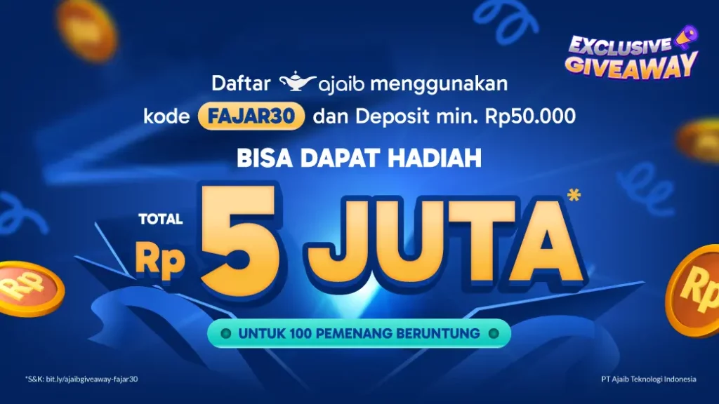 Daftar Ajaib Pakai Kode FAJAR30 dan Deposit, Bisa Dapat Hadiah Total Rp 5 Juta!