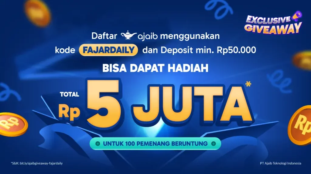 Daftar Ajaib Pakai Kode FAJARDAILY dan Deposit, Bisa Dapat Hadiah Total Rp 5 Juta!