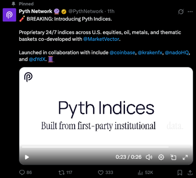 Pyth Network Luncurkan Pyth Indices, Indeks Saham dan Komoditas 24 Jam Nonstop
