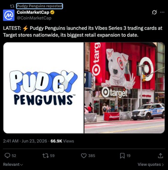NFT Tembus Pasar Retail! Pudgy Penguins Resmi Rilis Kartu Trading di Target Seluruh AS
