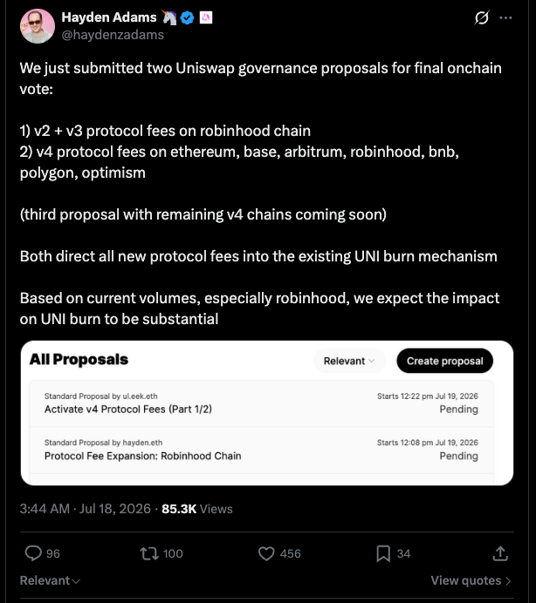 Voting Uniswap Berpotensi Picu "Ledakan" Pembakaran UNI Lewat Robinhood Chain