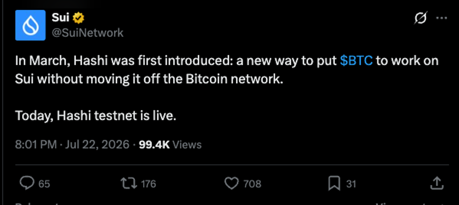 Sui Network Meluncurkan Hashi Testnet, Bawa Bitcoin ke Dunia DeFi!