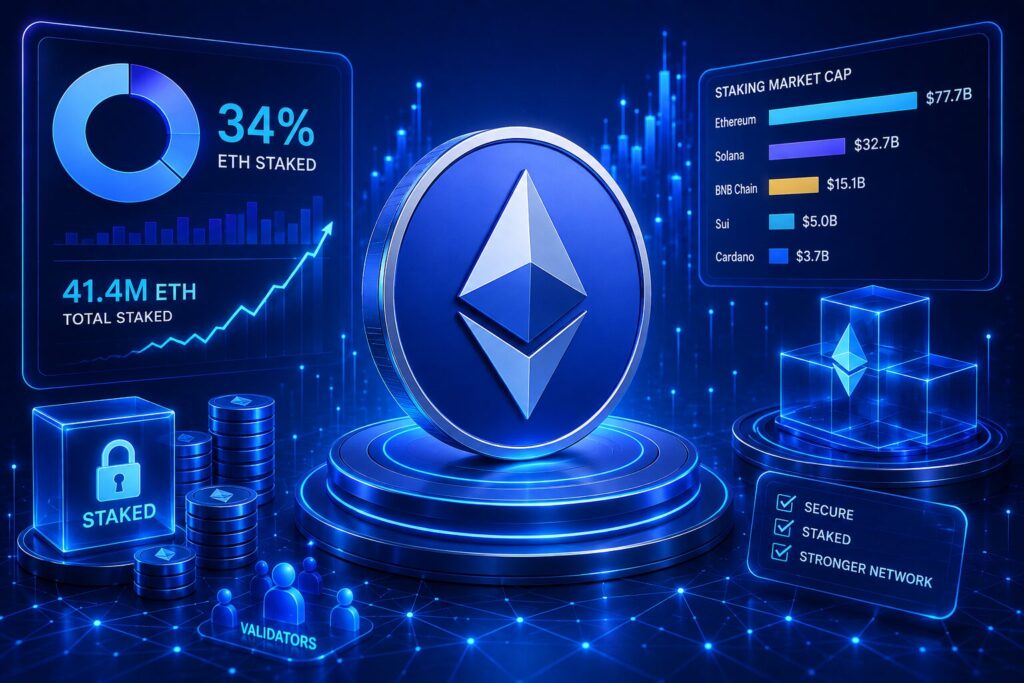 Rasio Staking Ethereum Tembus Rekor 34%, 41,4 Juta ETH Terkunci