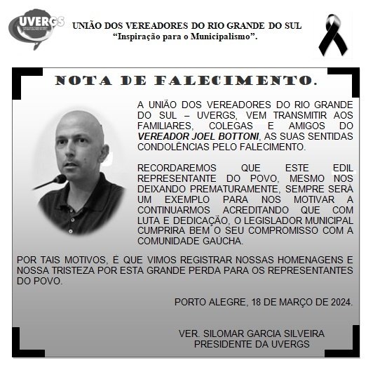 Nota Falecimento Vereador JOEL BOTTONI