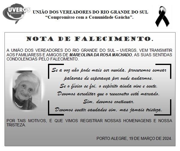 Nota Falecimento Senhora Mareolina da Rosa Machado