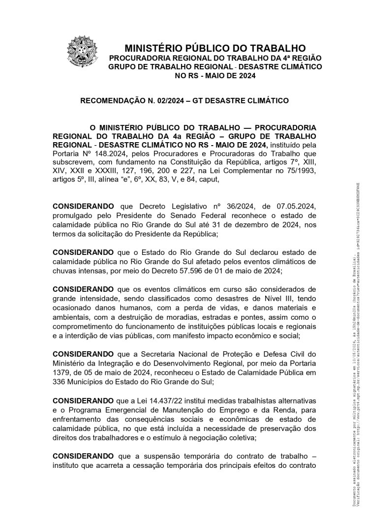 Recomendação Nº 02/2024 - GT Desastre Climático