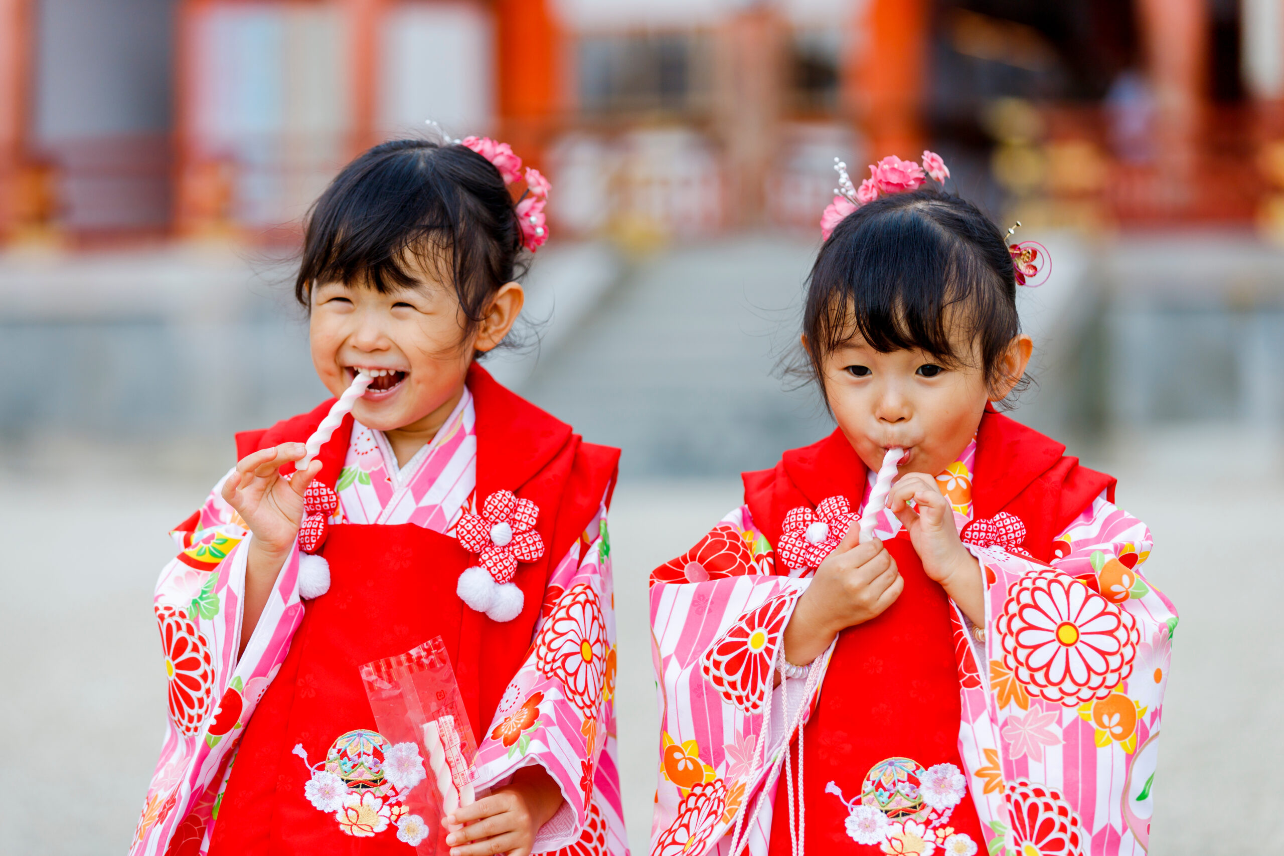 ⚪︎サイズ七五三 753 お参り お詣り 3歳 双子 2セット 色違い - 七五三