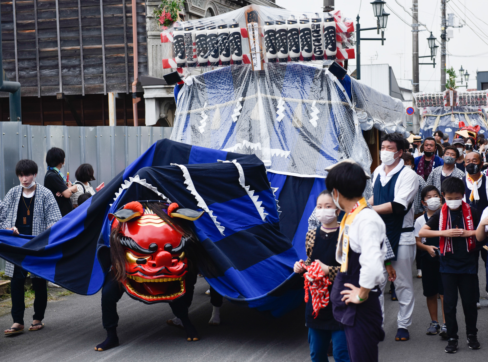 獅子舞 獅子頭 石岡 木彫 魔除け 祭り アンティーク 置物 - インテリア小物