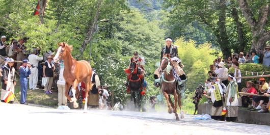 小高神社の坂で馬を追い立てる