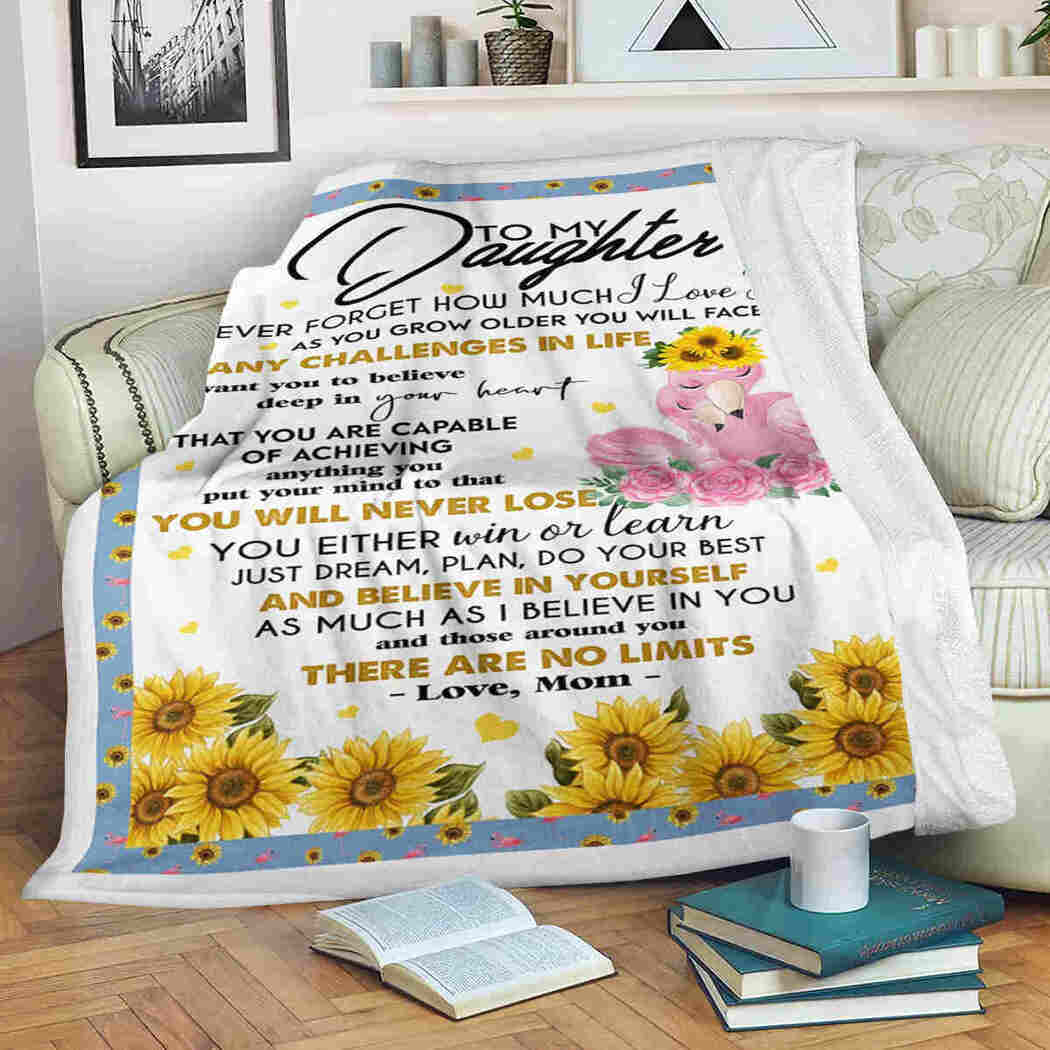 To My Daughter Pink Flamingo Sunflower You Will Never Lose Blanket 90 LoveHome