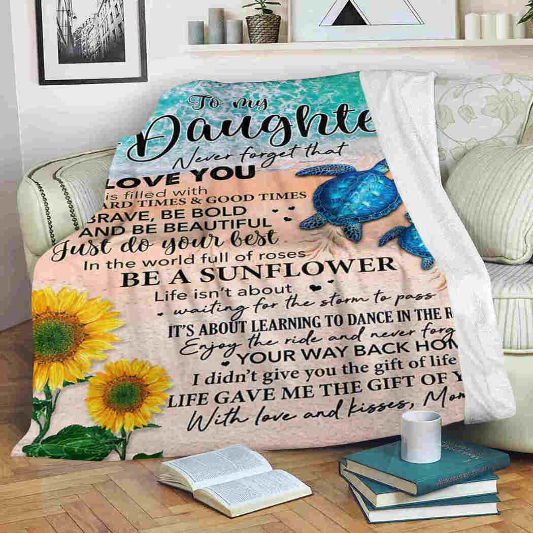To My Daughter Turtle Sunflower Enjoy The Ride Blanket 90 LoveHome