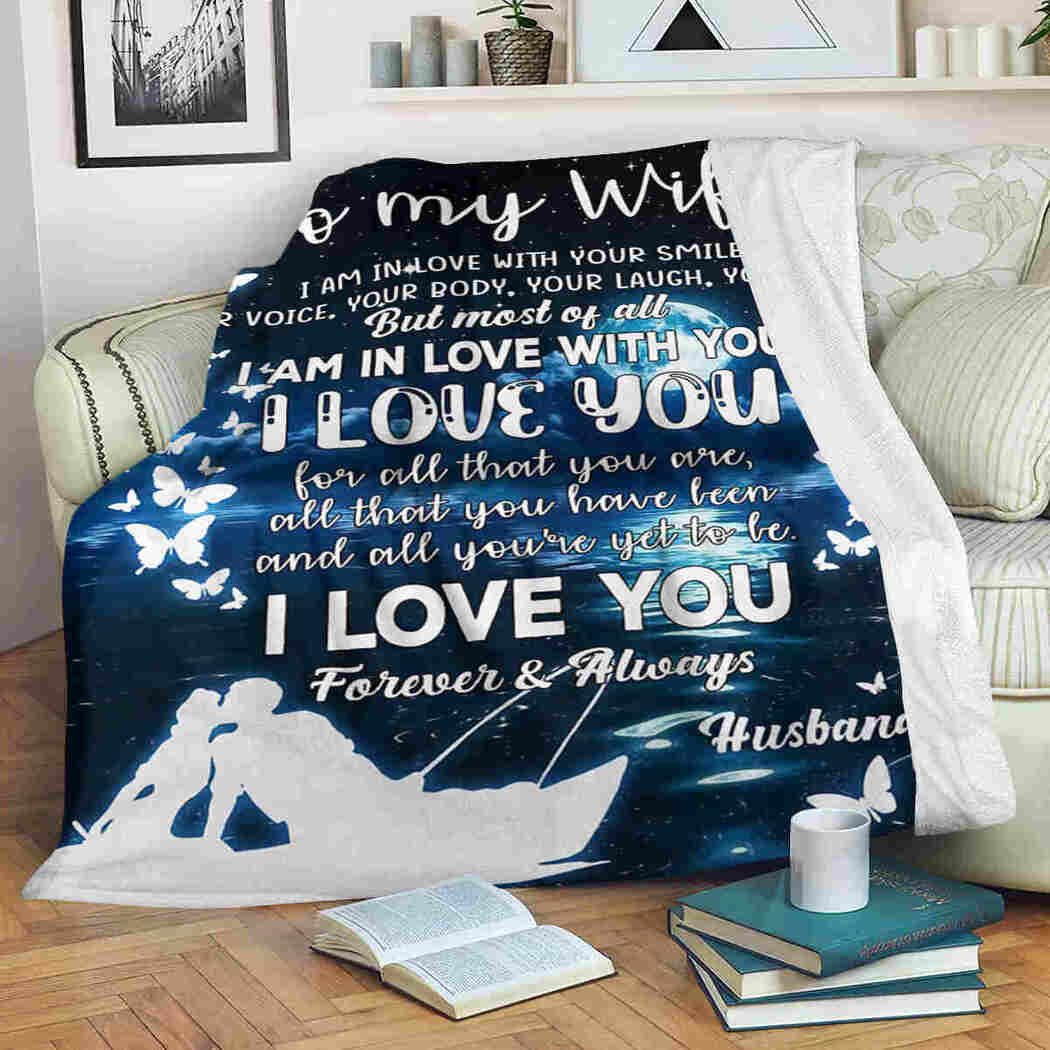 To My Wife Blanket Couple Kissing Under Moon And Butterfly Blanket I Love You 90 Lovehome 2700