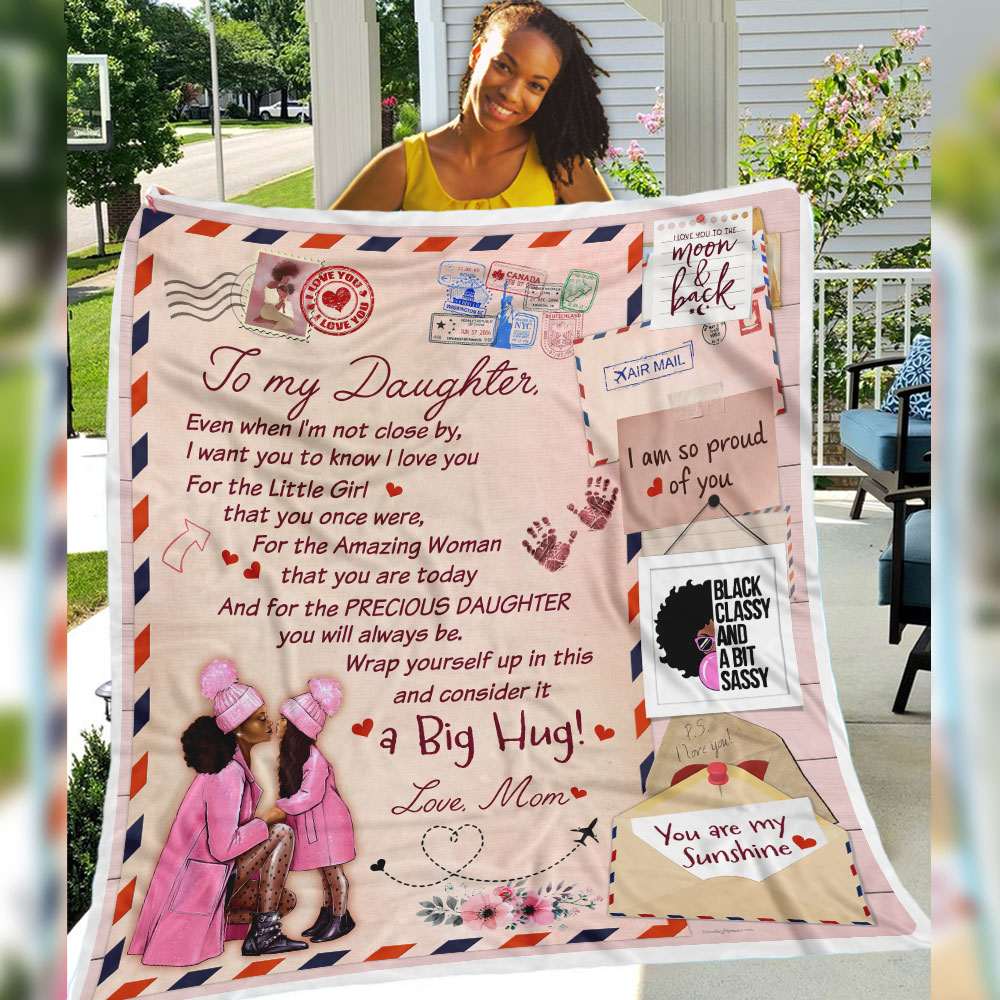 To My Daughter Black Girl Airmail Letter Fleece Blanket Big Hug From