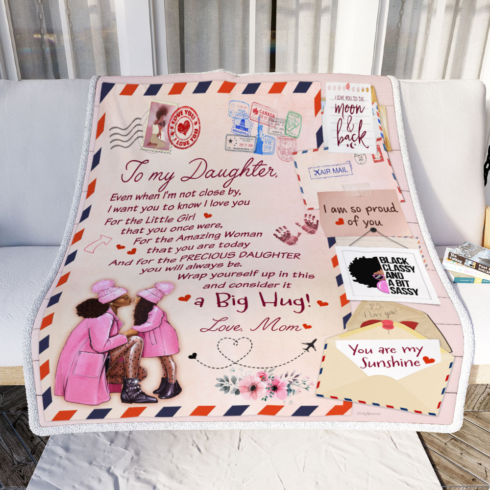 To My Daughter Black Girl Airmail Letter Fleece Blanket Big Hug From