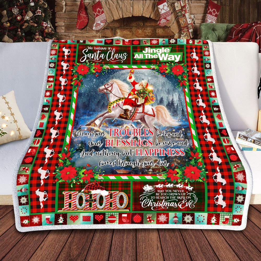 Horse Sleigh May Your Troubles Be Less And Your Blessings Be More Christmas Fleece Blanket