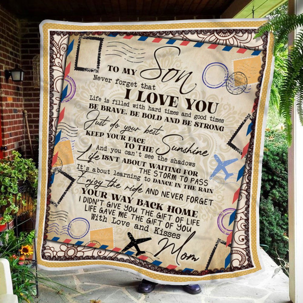 To My Son Never That I Love You Airmail Letter Fleece Blanket