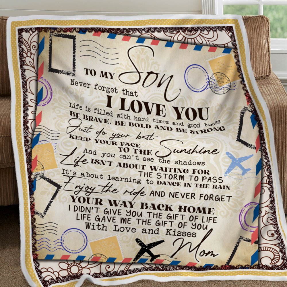 To My Son Never That I Love You Airmail Letter Fleece Blanket