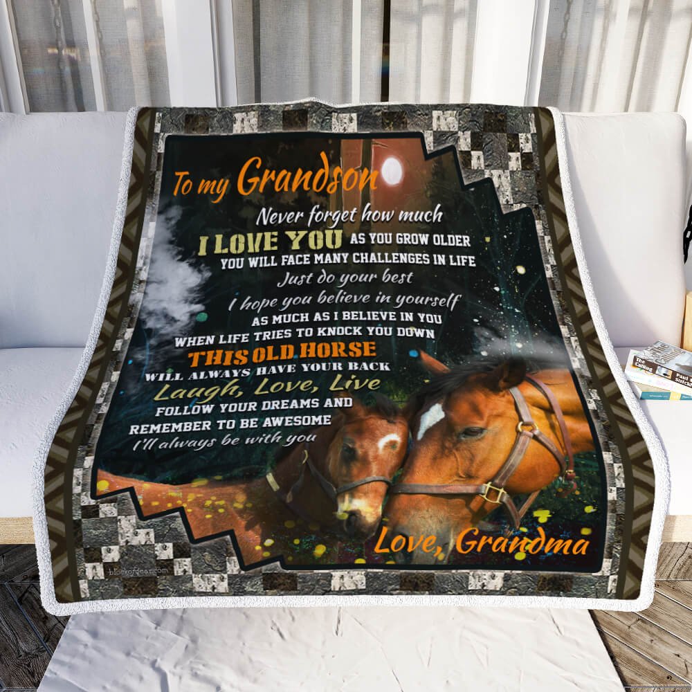 To My Grandson Never Forget How Much I Love You Horse Moon Fleece Blanket From Grandma