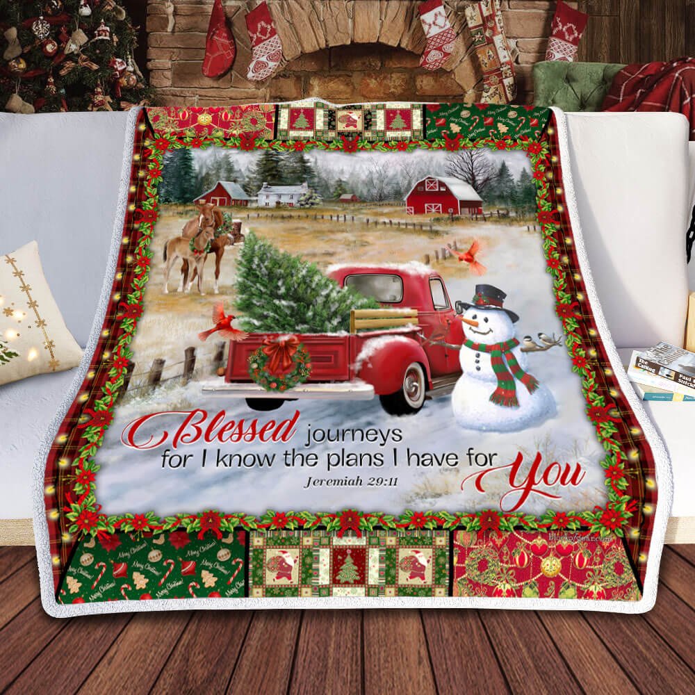 Red Truck Christmas Blessed Journeys Fleece Blanket