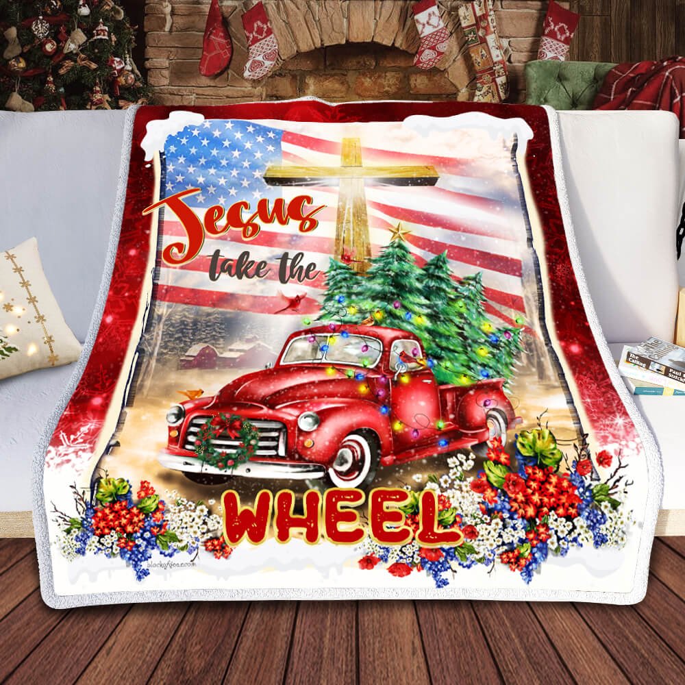 Jesus Take The Wheel Christmas Fleece Blanket