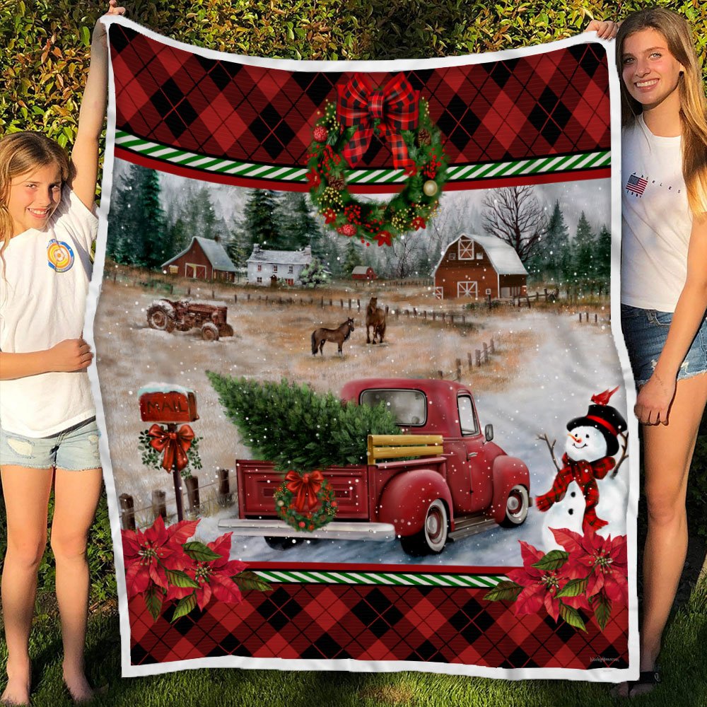 Red Truck Christmas Fleece Blanket 90 LoveHome
