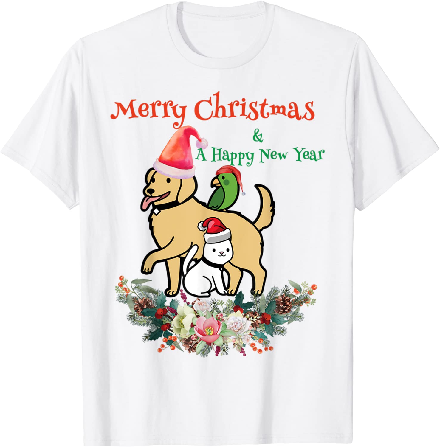 Merry Chrismas Dog And Cat Family T-Shirt