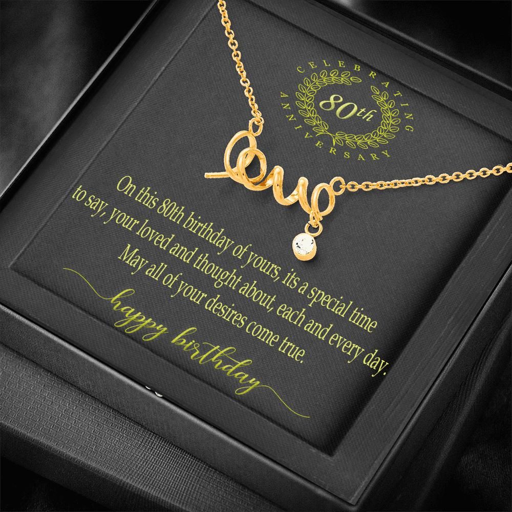 Special Gift For Mom Happy 80th Birthday Scripted Love Necklace
