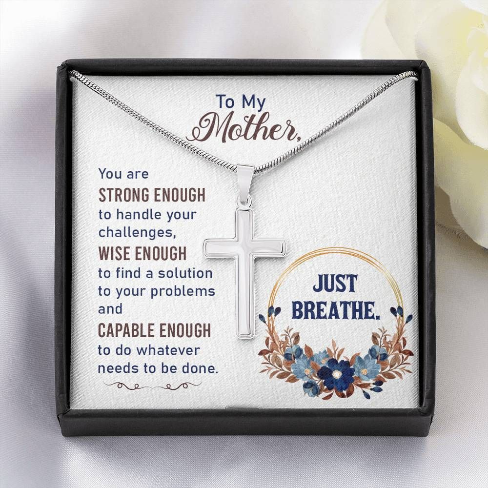 Just Breathe Gift For Mom Cross Necklace