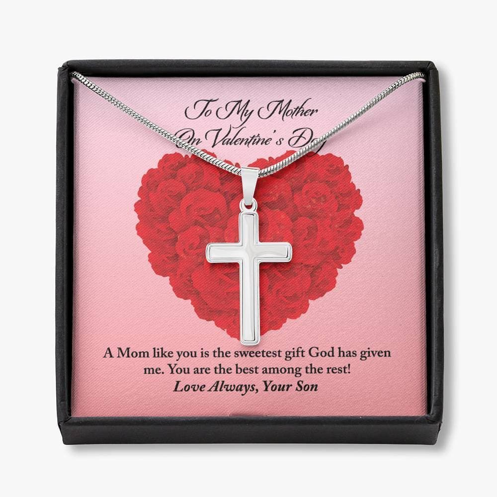 The Sweetest Gift Rose Heart Cross Necklace Son Gift For Mother