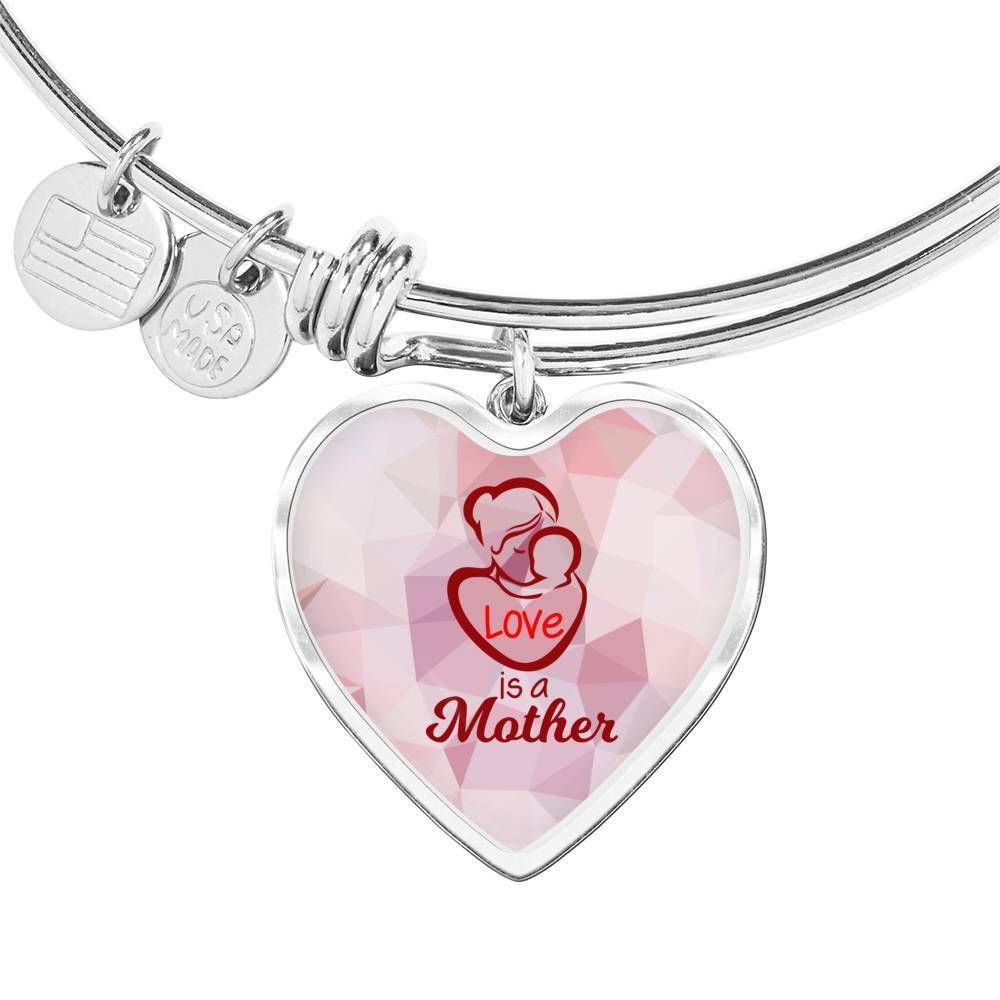 Love Is A Mother Gift For Mom Stainless Heart Pendant Bracelet Bangle