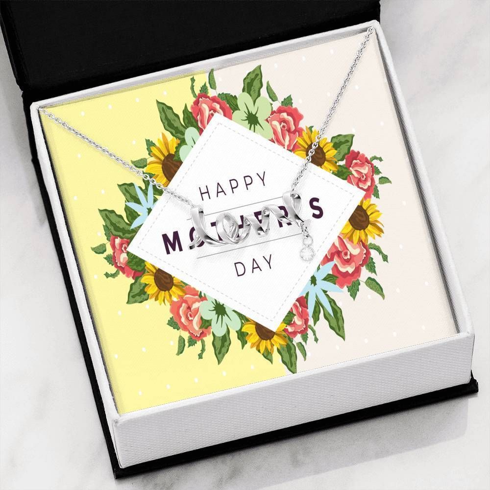 Happy Mother's Day Floral Abstract Scripted Love Necklace Gift For Mom