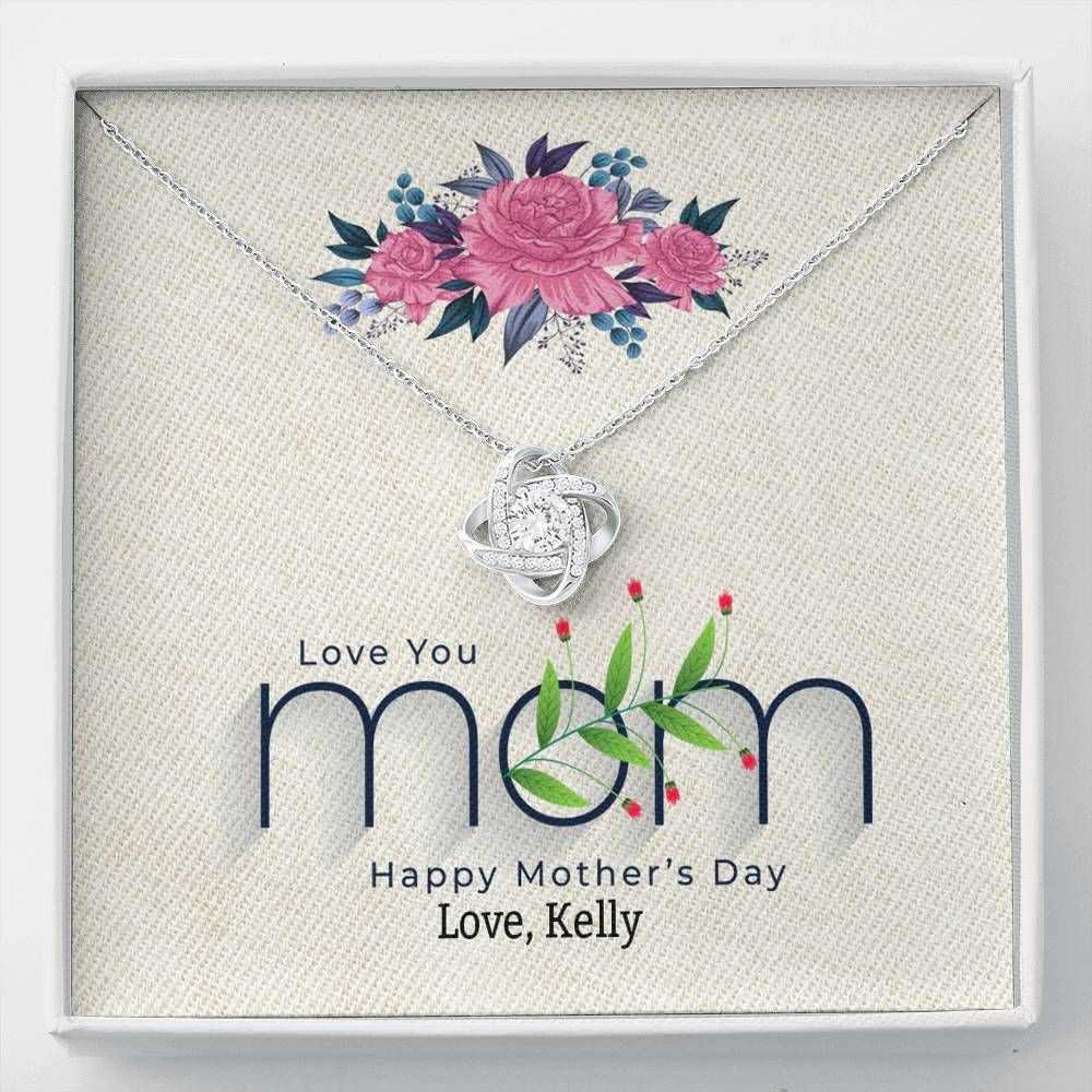 I Love You Mom Gift For Mom Custom Name Love Knot Necklace