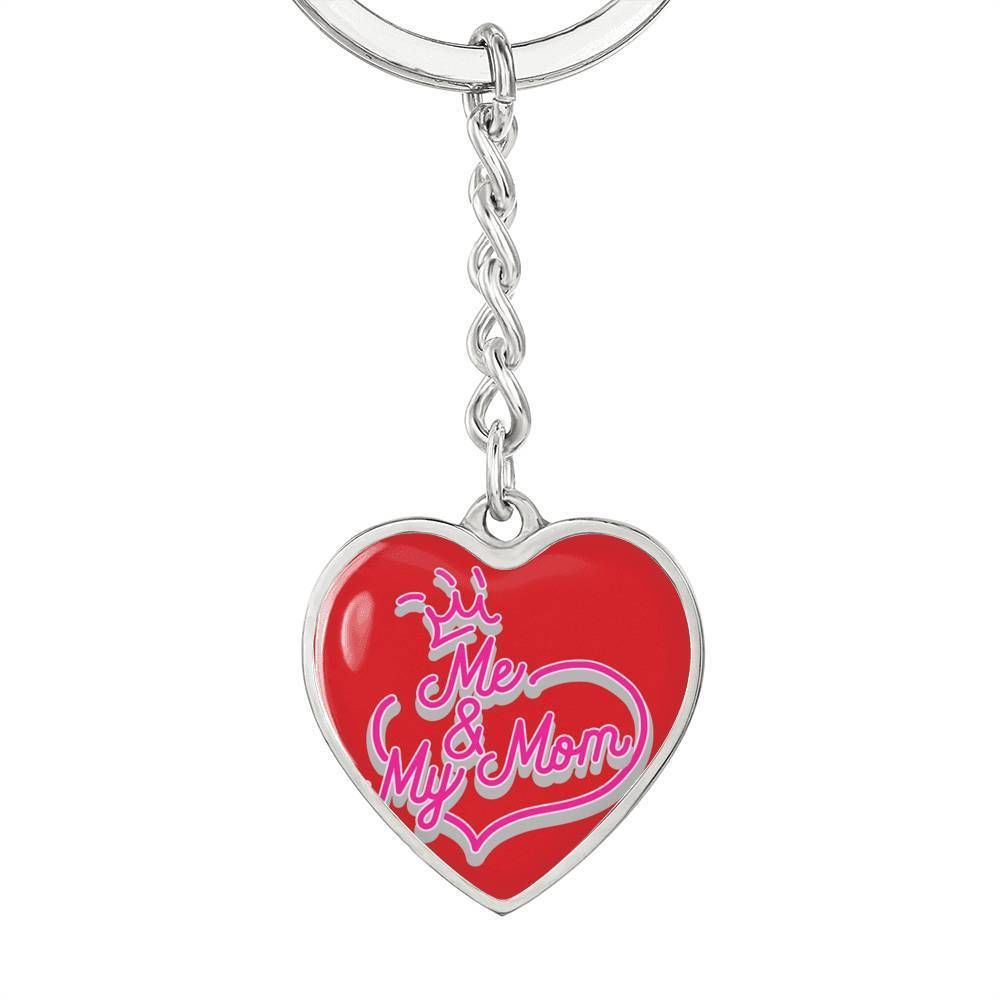 Red Me And My Mom Gift For Mother Stainless Heart Pendant Keychain