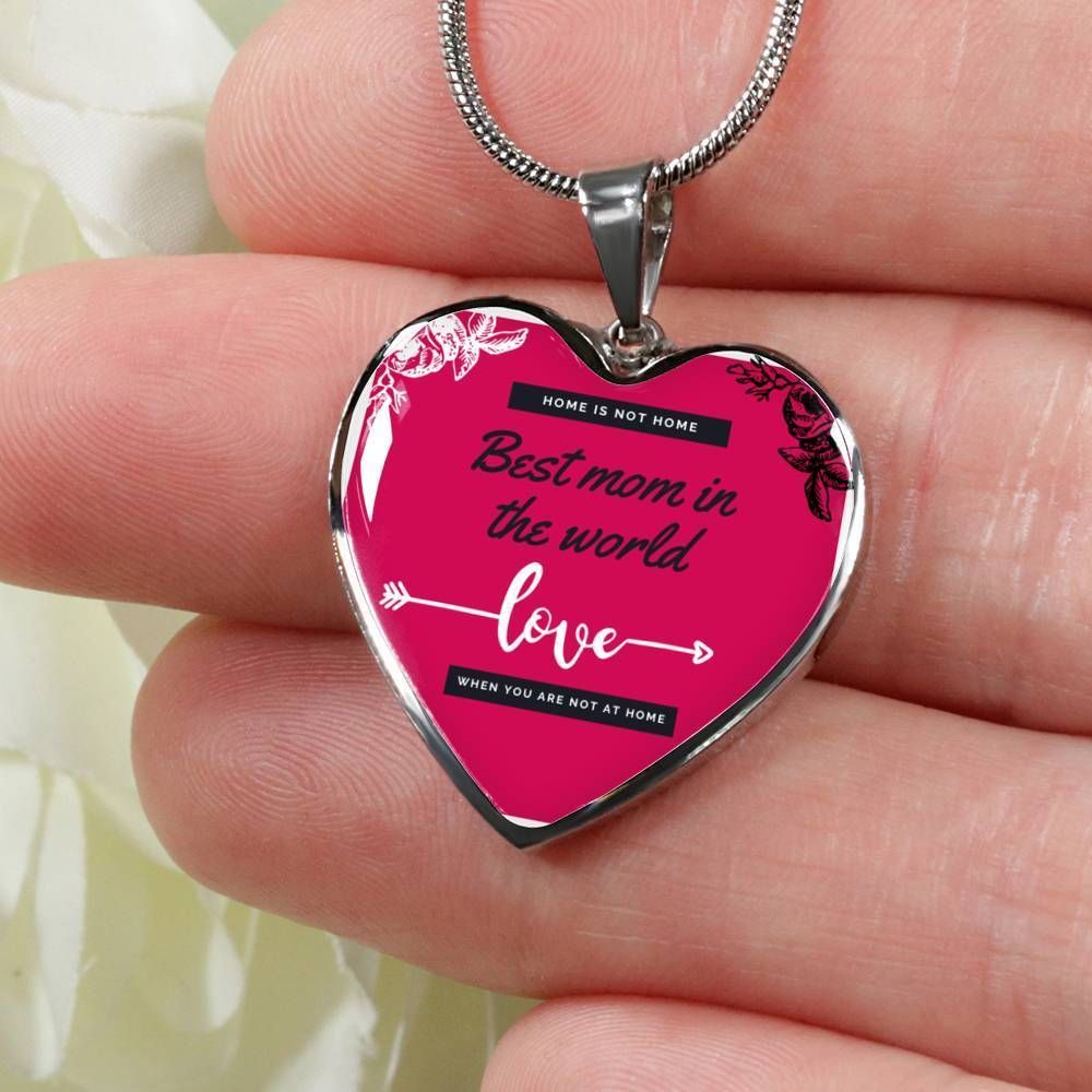 Best Mom In The World Pink Gift For Mom Stainless Heart Pendant Necklace