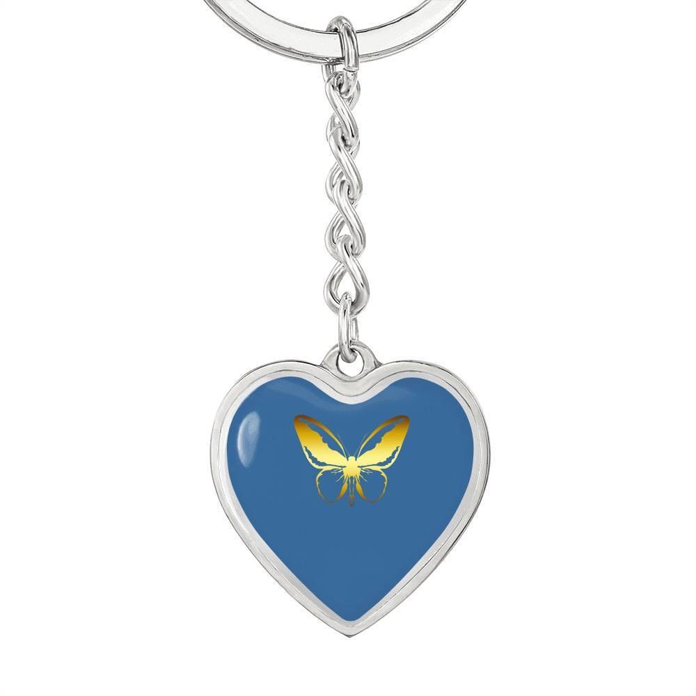 You're The Wonderful Butterfly In My Heart Blue Stainless Heart Pendant Keychain Gift For Mom