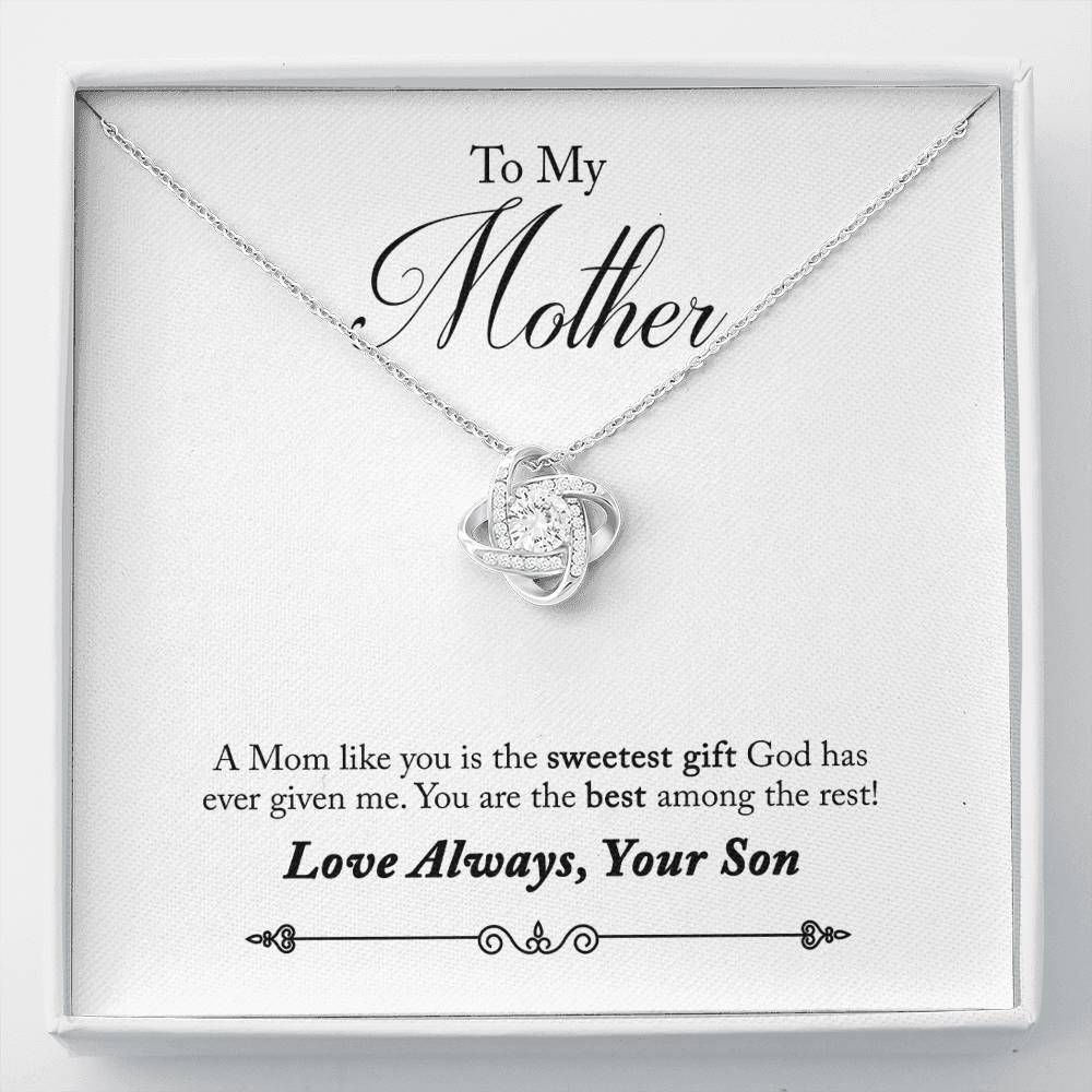 You Are The Best Among The Rest Gift For Mother 14K White Gold Love Knot Necklace