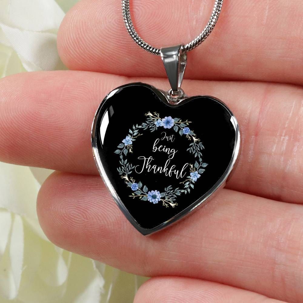Just Being Thankful Black Gift For Mom Stainless Heart Pendant Necklace