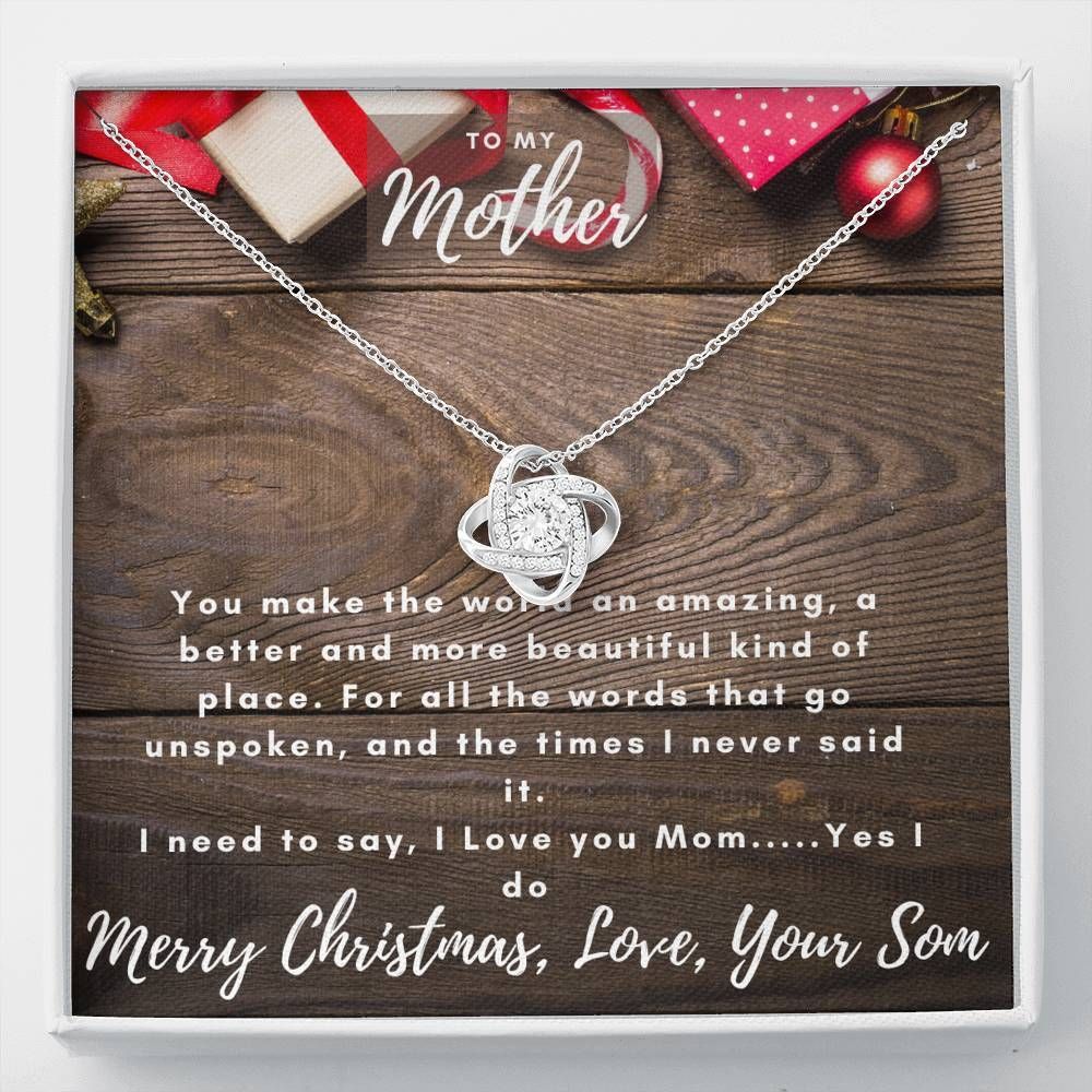 Gift For Mom You Make The World An Amazing 14K White Gold Love Knot Necklace