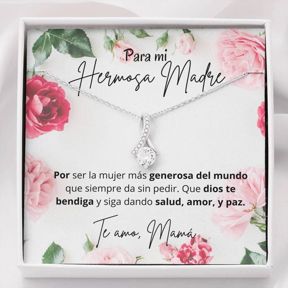 Gift For Mom Para La Mujer Más Generosa Del Mundo 14K White Gold Alluring Beauty Necklace