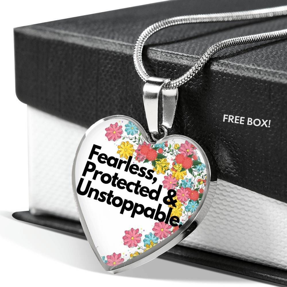 Fearless Protected And Unstoppable Stainless Heart Pendant Necklace Gift For Mom