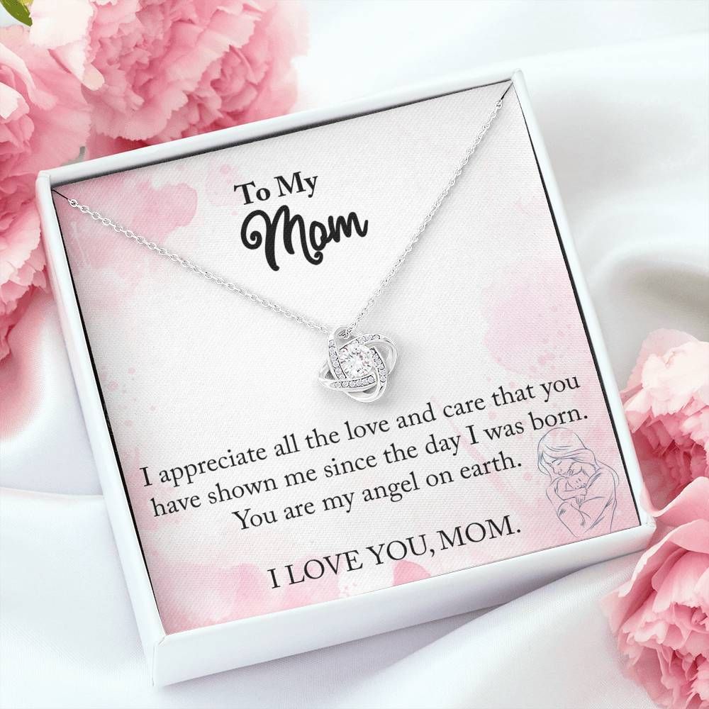 You Are My Angel On Earth Gift For Mom 14K White Gold Love Knot Necklace