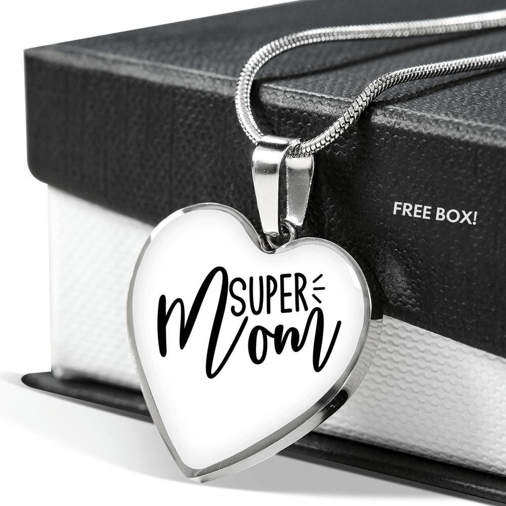 Gift For Mom Super Mom Stainless Heart Pendant Necklace