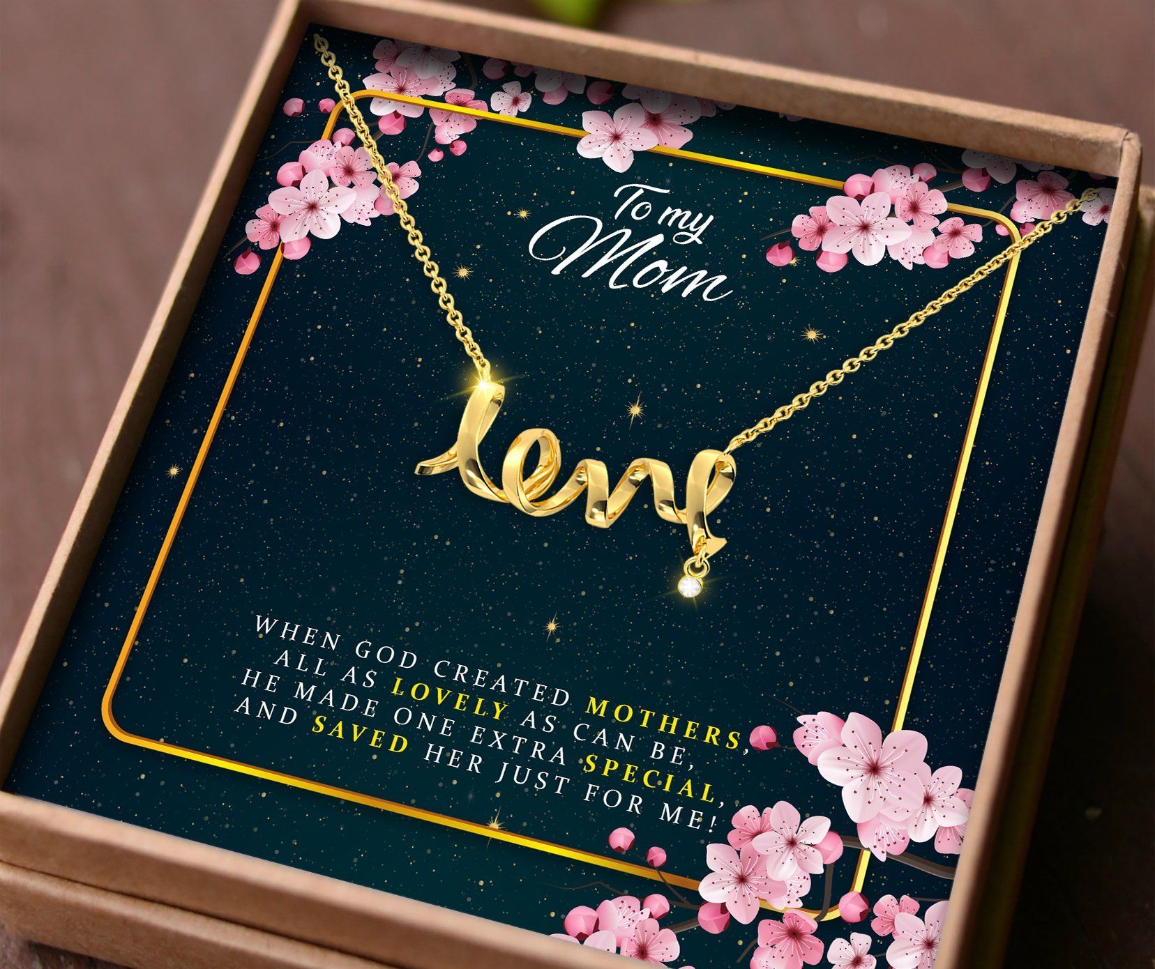 God Created Mothers All As Lovely As Can Be Scripted Love Necklace For Mom