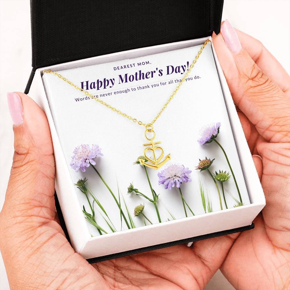 Happy Mother's Day Purple Flower Anchor Necklace For Mom