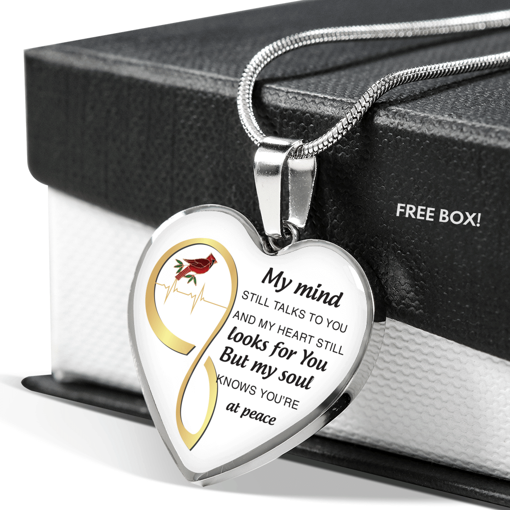 My Mind Still Talks To You Cardinal Heart Pendant Necklace Memorial Birthday Gift For Mother Stainless