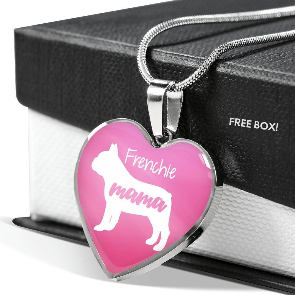 Frenchie Mama Heart Pendant Necklace For Mom Who Loves Dog