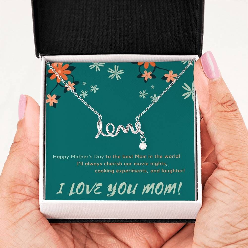 I'' Always Cherish You Scripted Love Necklace Gift For Mom