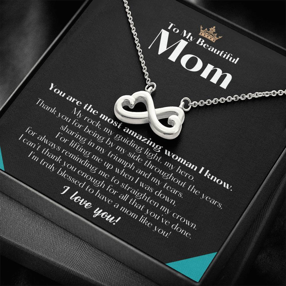 Infinity Heart Necklace Gift For Mom Beautiful Mom You Are My Rock My Guiding Light