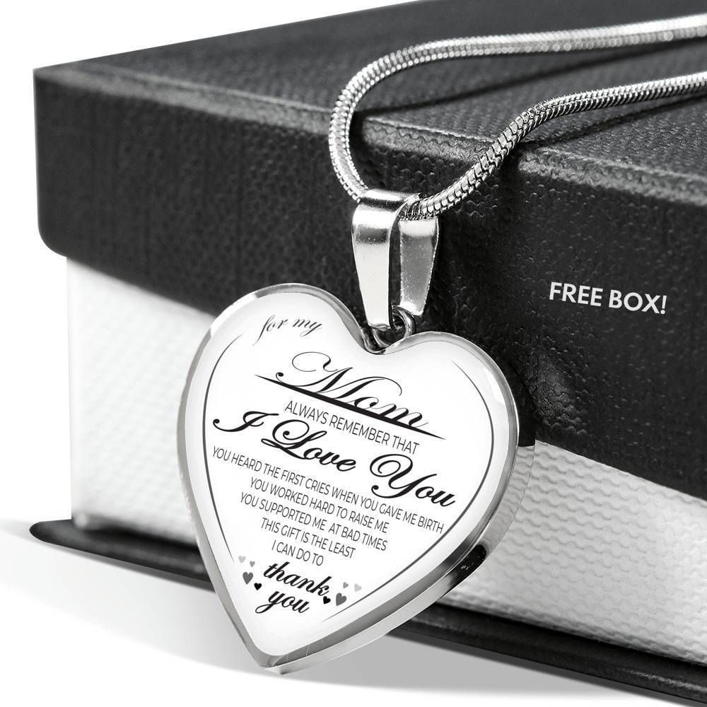 Silver Heart Pendant Necklace Gift For Mom I Love You