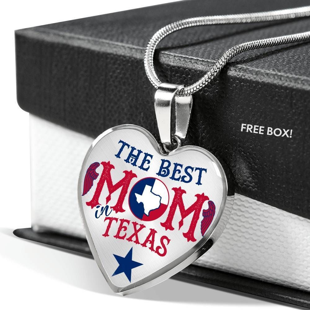 The Best Mom In Texas Silver Heart Pendant Necklace Gift For Mom